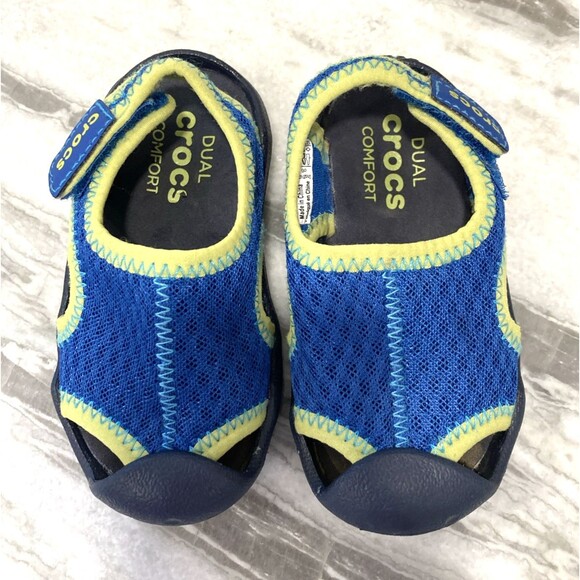 Crocs Swiftwater Slingback Kids C6 Blue Water Shoes Dual Comfort Beach Vacation - Picture 1 of 10